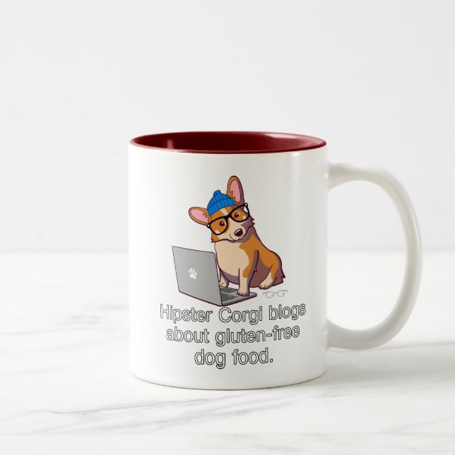 Hipster Corgi 2 Two-Tone Coffee Mug (Right)