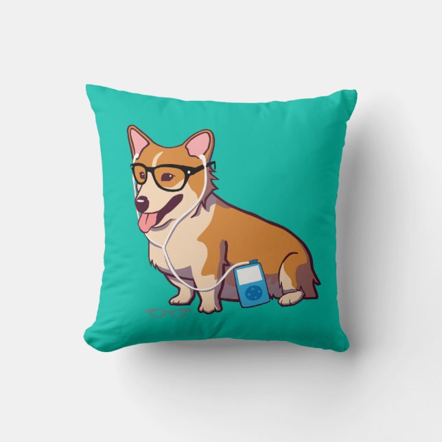Hipster Corgi (without text) Cushion (Front)