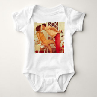 Hipster couple: trendy vintage café. baby bodysuit