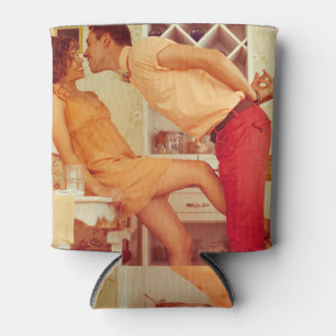 Hipster couple: trendy vintage café. can cooler