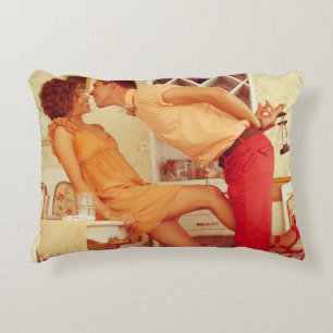 Hipster couple: trendy vintage café. decorative cushion