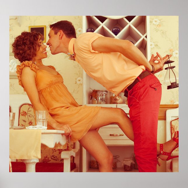 Hipster couple: trendy vintage café. poster (Front)