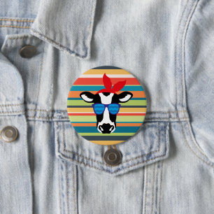 Hipster Cow on Stripes 7.5 Cm Round Badge