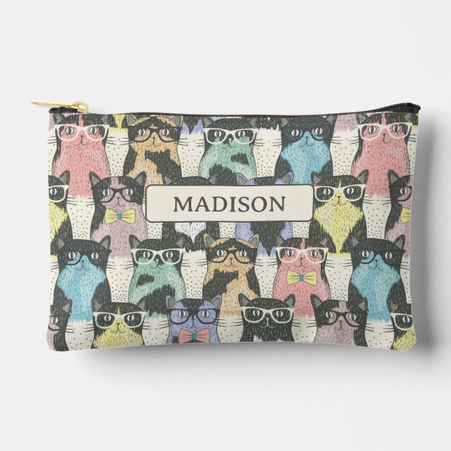 Hipster Cute Cats Pattern Accessory Pouch (Front)