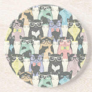 Hipster Cute Cats Pattern Coaster