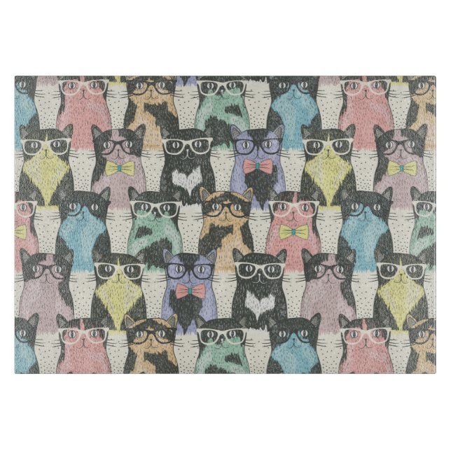 Hipster Cute Cats Pattern Cutting Board (Front)