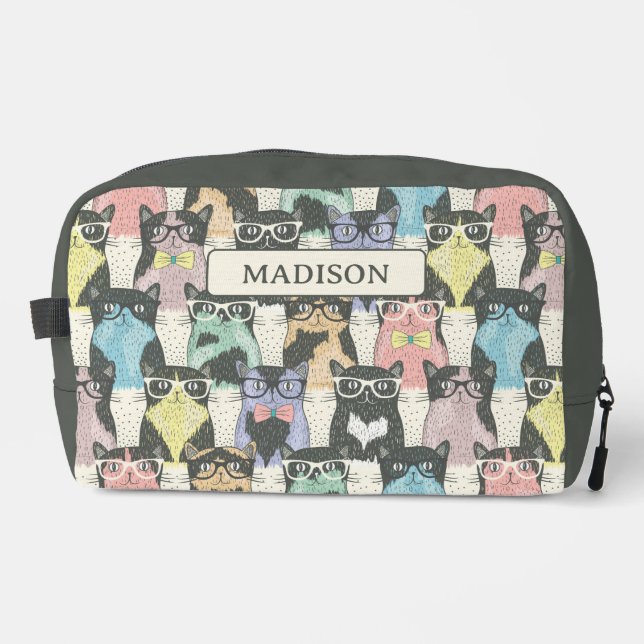 Hipster Cute Cats Pattern Dopp Kit (Front)