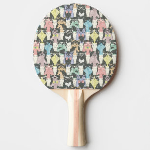 Hipster Cute Cats Pattern Ping Pong Paddle