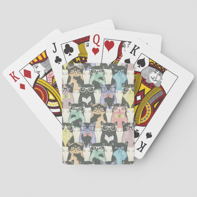 Hipster Cute Cats Pattern Playing Cards (Back)