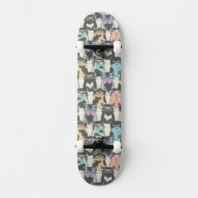 Hipster Cute Cats Pattern Skateboard (Front)