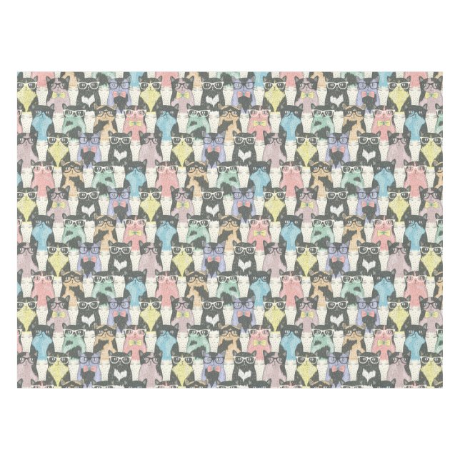 Hipster Cute Cats Pattern Tablecloth (Front (Horizontal))