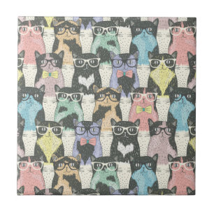 Hipster Cute Cats Pattern Tile