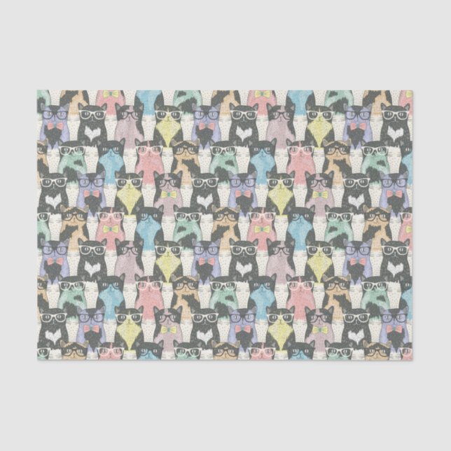 Hipster Cute Cats Pattern Tissue Paper (Front)