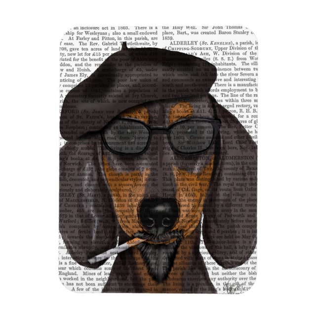 Hipster Dachshund Black and Tan Magnet (Vertical)