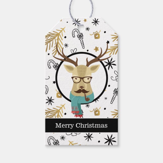 Hipster Deer Christmas Gift Tags (Front)