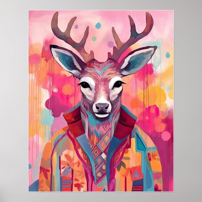 Hipster Deer Colourful Poster (Front)