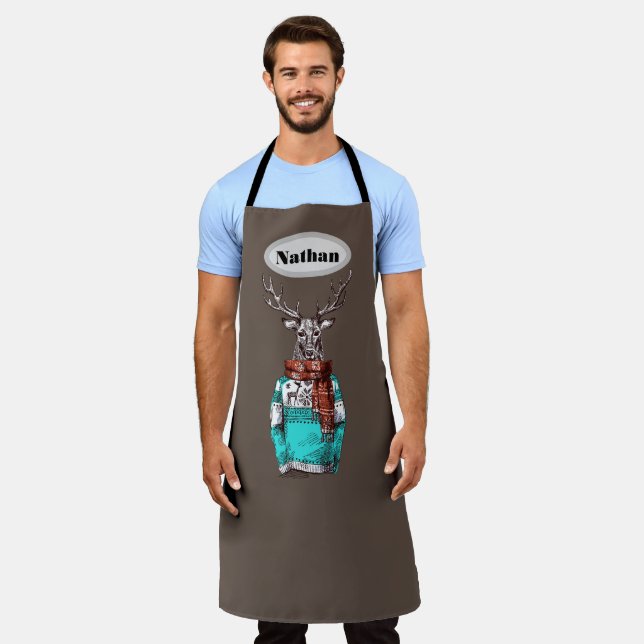 Hipster Deer Personalised Apron (Worn)