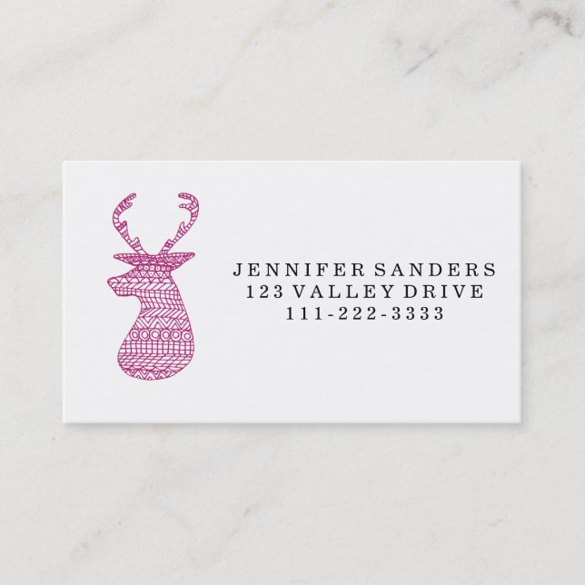 HIPSTER DEER TRIBAL PRINT - PINK BUSINESS CARD (Front)