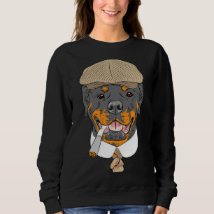 Hipster Dog Rottweiler Breed In A Brown Cap With A Sweatshirt