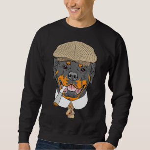 Hipster Dog Rottweiler Breed In A Brown Cap With A Sweatshirt