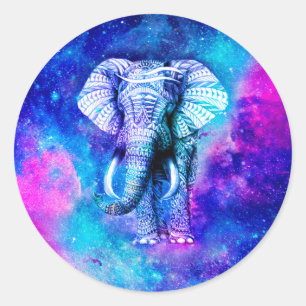 Hipster Elephant Nebula Space Classic Round Sticker