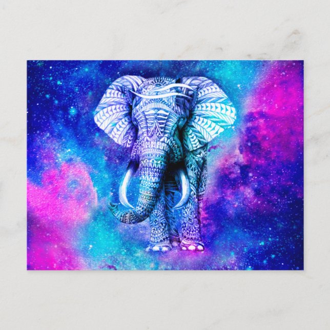 Hipster Elephant Nebula Space Postcard (Front)