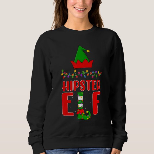 Hipster Elf Matching Family Lighting Christmas Sweatshirt (Front)