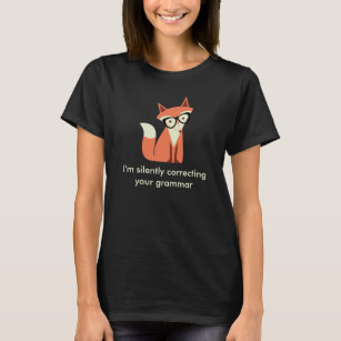 Hipster Fox  Grammar Black T-Shirt