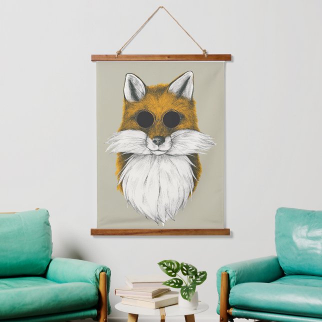 Hipster Fox in Sunglasses Illustration  Hanging Tapestry (Living Room)