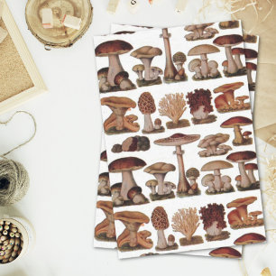 hipster french botanical print vintage mushrooms tissue paper
