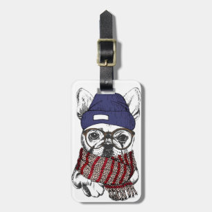 Hipster French Bull Dog   Add Your Name Luggage Tag