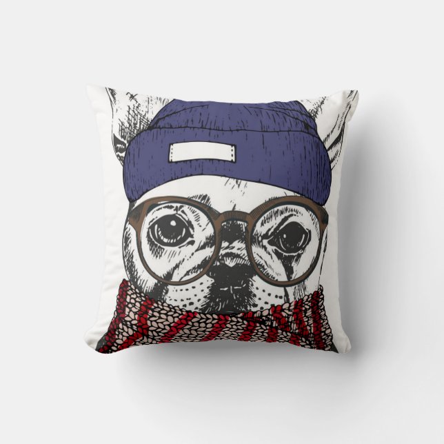 Hipster French Bull Dog Cushion (Front)