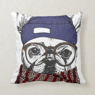 Hipster French Bull Dog Cushion