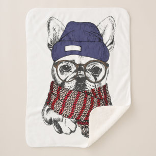 Hipster French Bull Dog Sherpa Blanket