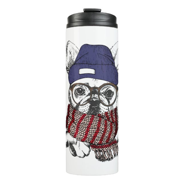 Hipster French Bull Dog Thermal Tumbler (Front)