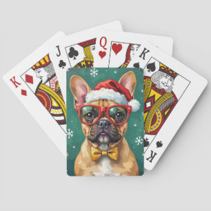 Hipster French Bulldog Santa Glasses Modern Playing Cards