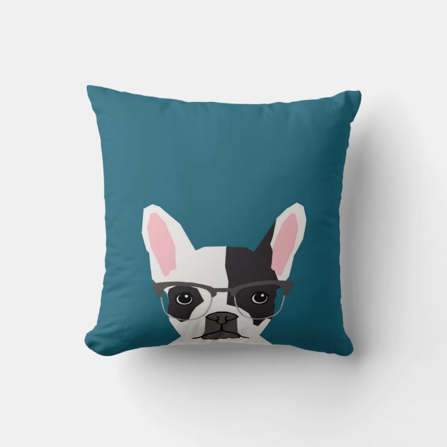 Hipster Frenchie with Glasses - French BullDog Cushion (Front)