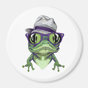 Hipster frog animal wearing glasses and hat vector magnet