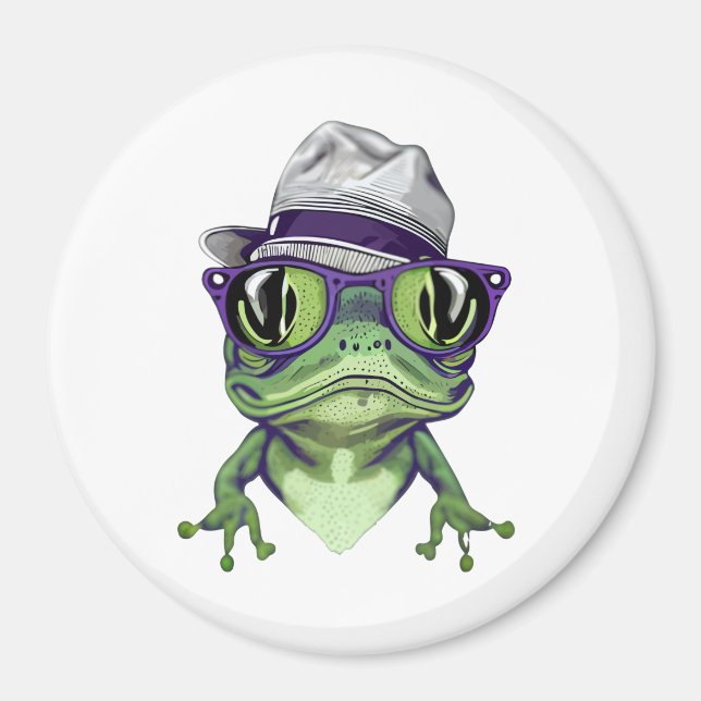 Hipster frog animal wearing glasses and hat vector magnet (Front)