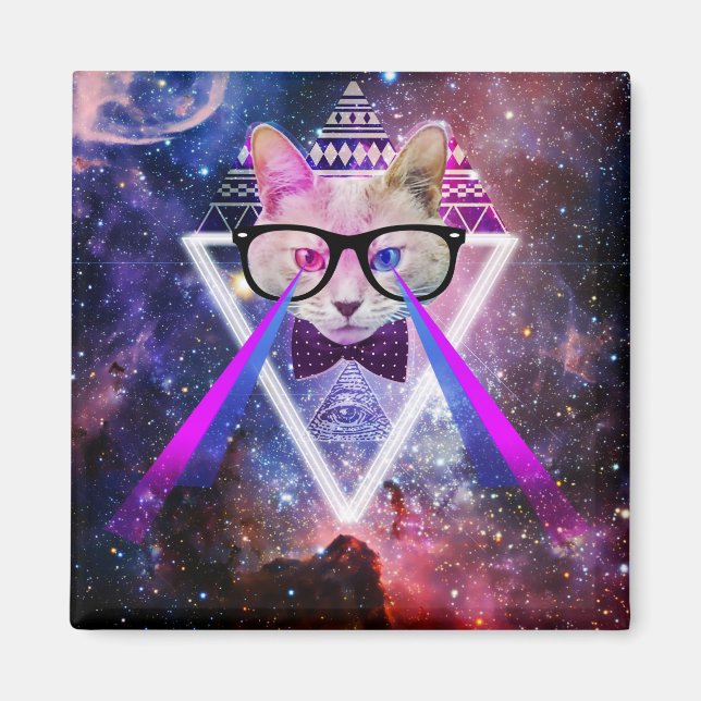 Hipster galaxy cat magnet (Front)