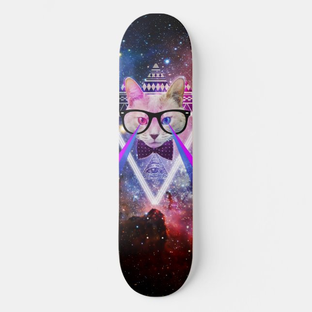 Hipster galaxy cat skateboard (Front)