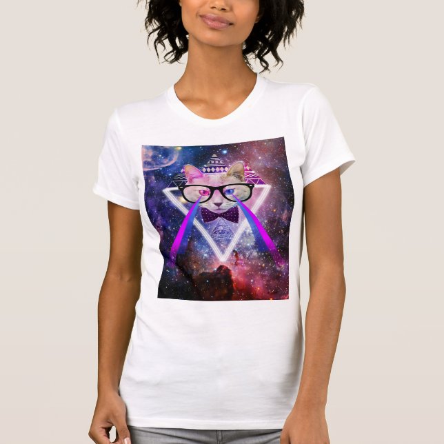 Hipster galaxy cat T-Shirt (Front)