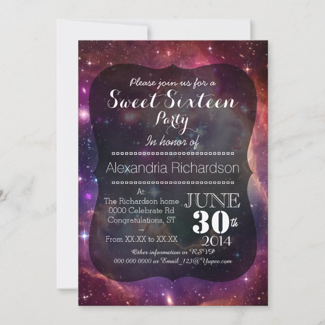 Hipster Galaxy space background Sweet Sixteen Invitation (Front)