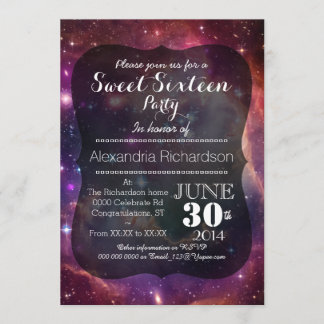 Hipster Galaxy space background Sweet Sixteen Invitation