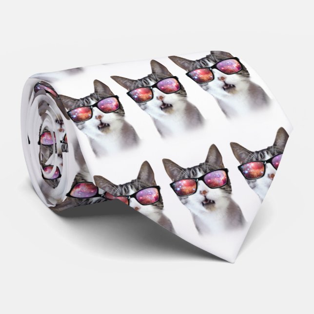 Hipster Galaxy Space Cat Tie (Rolled)