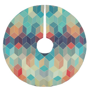 Hipster geometric cubes: retro mosaic background. brushed polyester tree skirt