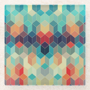 Hipster geometric cubes: retro mosaic background. glass coaster