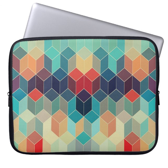 Hipster geometric cubes: retro mosaic background. laptop sleeve (Front)