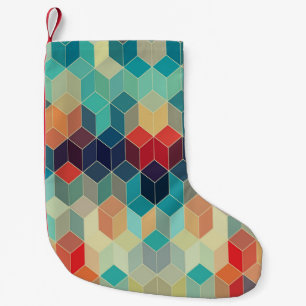 Hipster geometric cubes: retro mosaic background. small christmas stocking