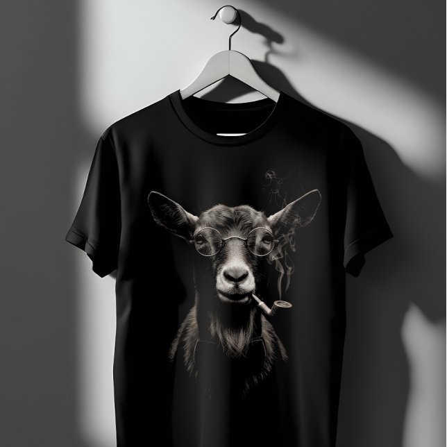 Hipster Goat Smoking Glasses Dark Portrait T-Shirt (Creator Uploaded)